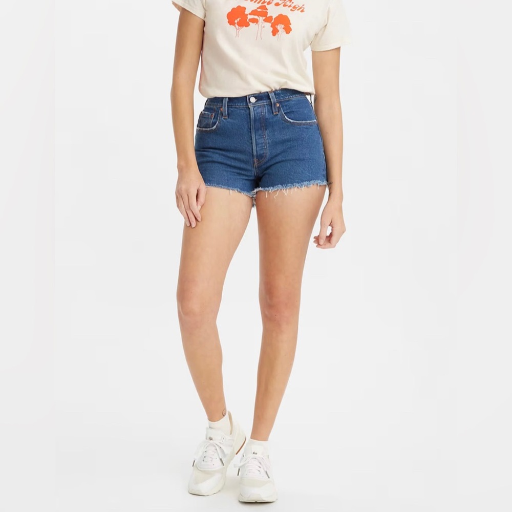 Women's Levi’s 501 original dark wash denim jean cut off shorts